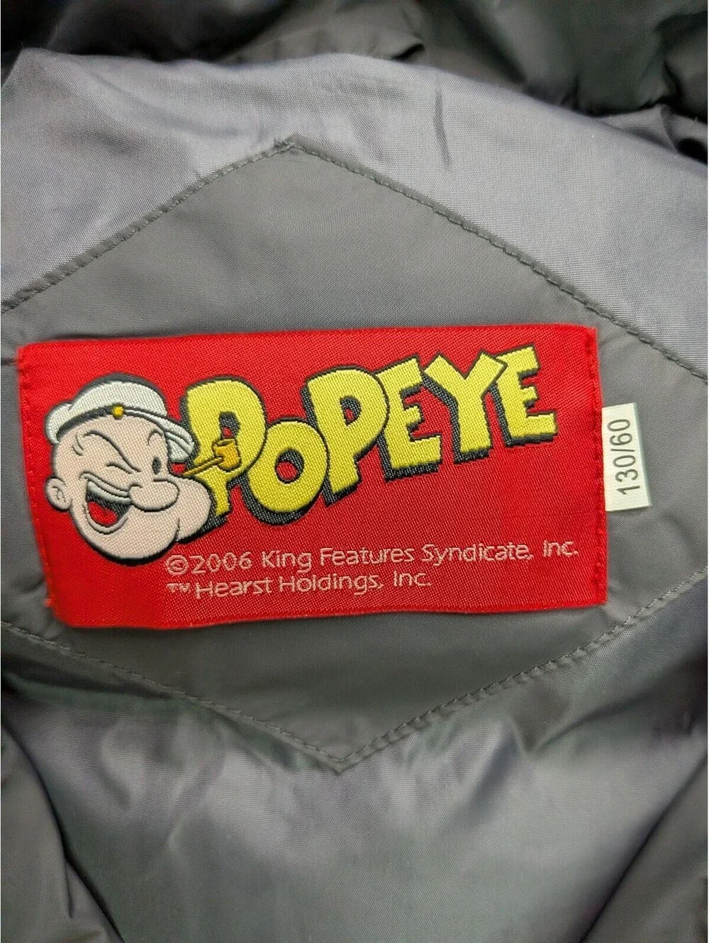VTG Popeye Puffer Jacket Kids 7-8 Orange Gray Hooded Vintage Cartoon Winter Logo
